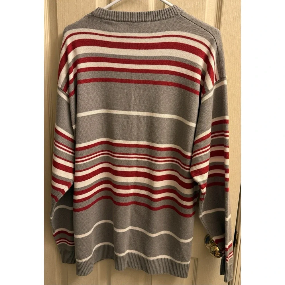 Vintage Y2K Ecko Unlimited‎ Knit Sweater Men Large Grey Red White Striped EUC